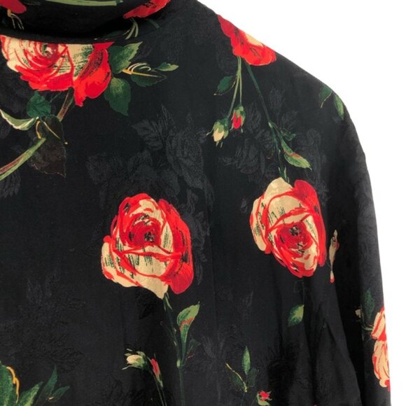 80’s Vintage Ungaro Rose Print Silky Blouse Long Sleeves - Picture 3 of 12